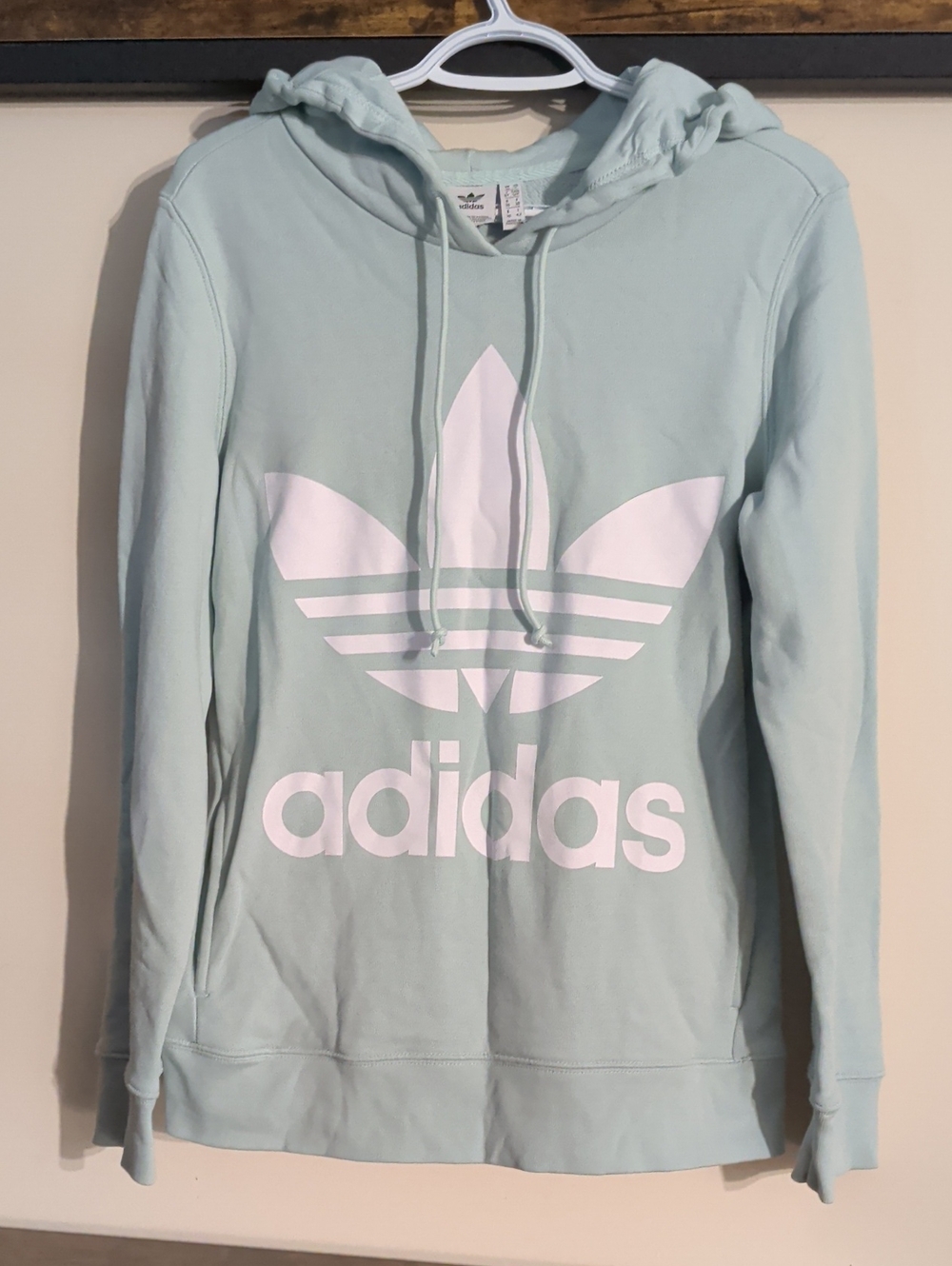 adidas Light Blue Pullover Hoodie with White Trefoil Logo